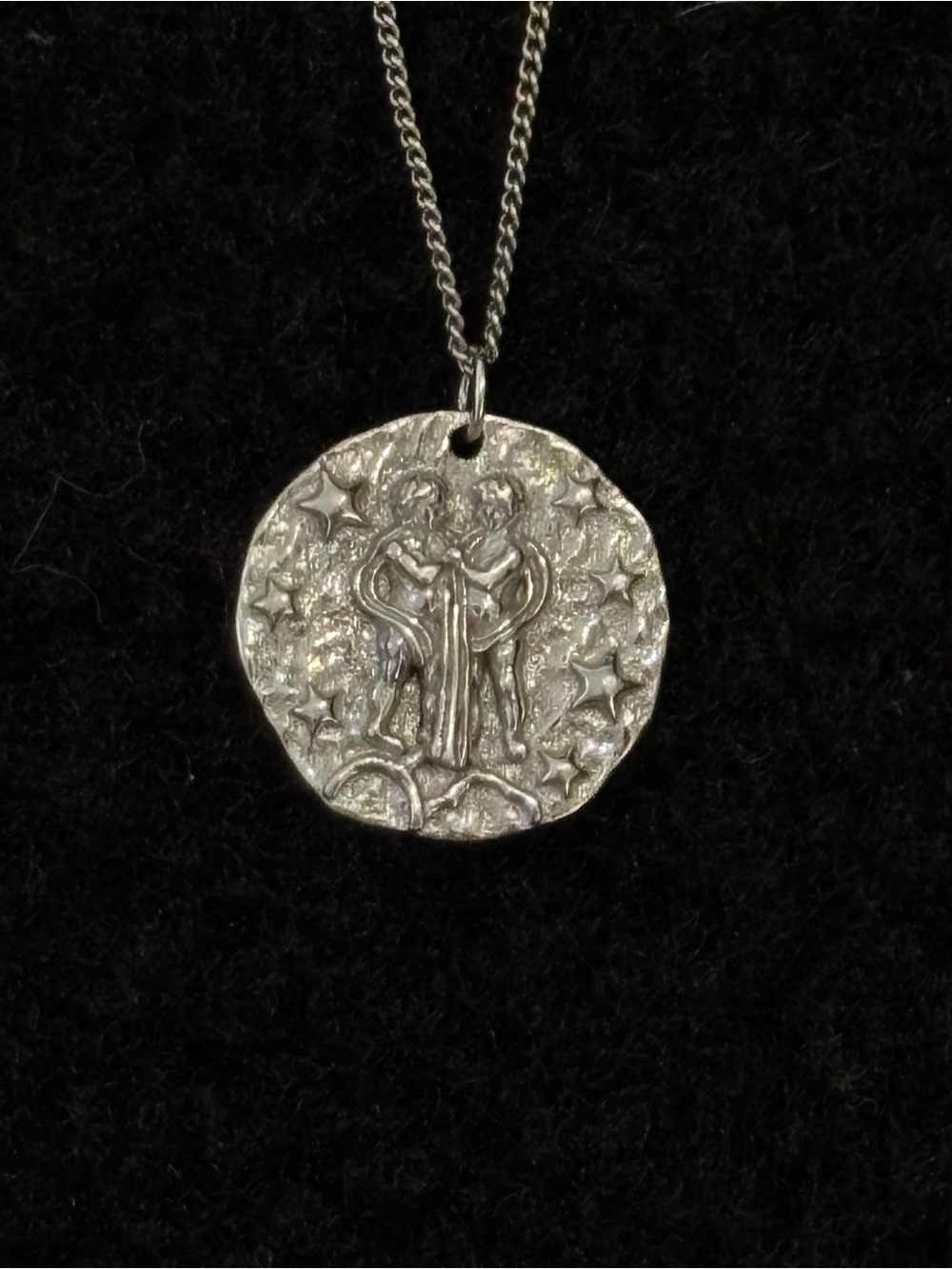 Sterling Silver Gemini Zodiac Coin Pendant Necklace